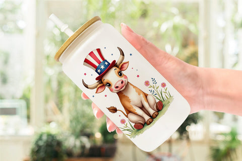 Glass Can Year-Round UglyCute Highland Cow Seasonal Watercolor Sublimation artnoy 