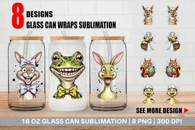 Glass Can Zany Easter Animal Sublimation artnoy 