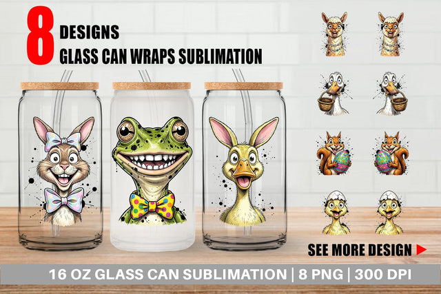 Glass Can Zany Easter Animal Sublimation artnoy 