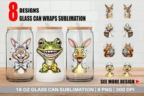 Glass Can Zany Easter Animal Sublimation artnoy 