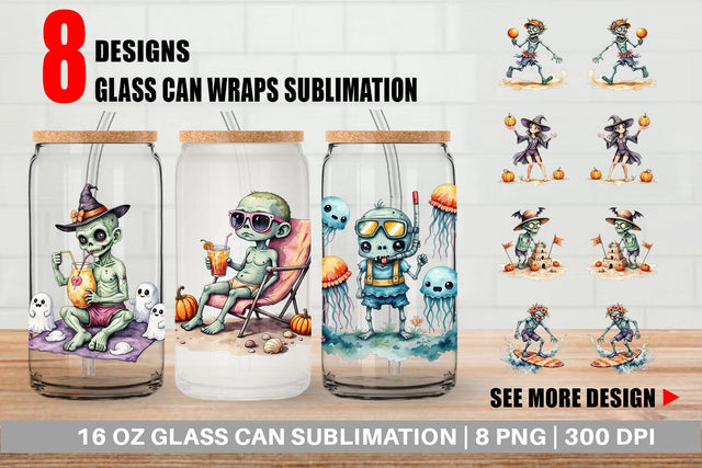 Glass Can Zany Zombie Escapades Sublimation artnoy 