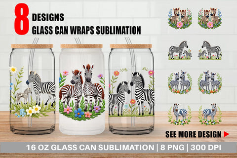 Glass Can Zebra Embroidery Sublimation artnoy 