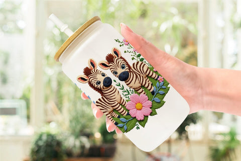 Glass Can Zebra Embroidery Sublimation artnoy 