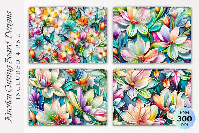 Glass Colorful Flowers Cutting Board PNG Design Sublimation Regulrcrative 