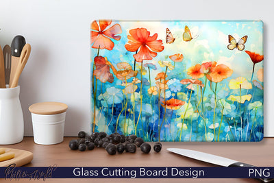 Glass Cutting Board | Butterflies and Flowers Sublimation Pfiffen's World 
