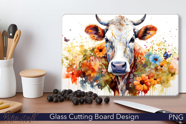 Glass Cutting Board Design | Cow and Flowers Sublimation Pfiffen's World 