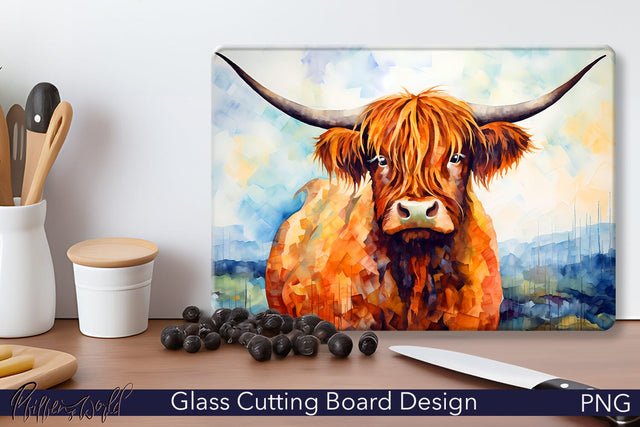 Glass Cutting Board Design | Highland cow Sublimation Pfiffen's World 