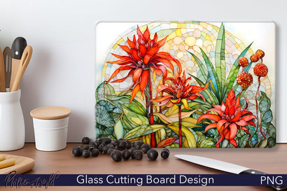Glass Cutting Board Design | Red Tropical Flowers Sublimation Pfiffen's World 