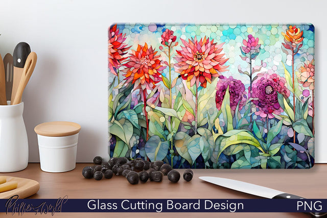 Glass Cutting Board Design | Tropical Flowers Sublimation Pfiffen's World 