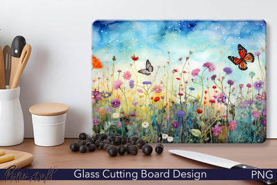 Glass Cutting Board | Flowers Meadow Sublimation Pfiffen's World 