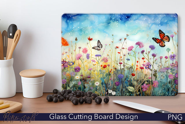 Glass Cutting Board | Flowers Meadow Sublimation Pfiffen's World 