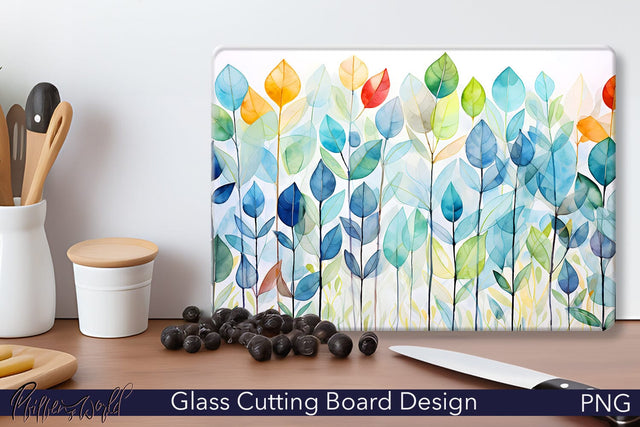 Glass Cutting Board | Watercolor Leaves Sublimation Pfiffen's World 