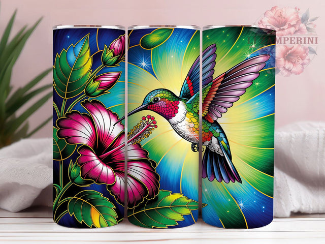 Glass Hummingbird Art 20oz Tumbler, Glass Hummingbird, Bird Motif, Whimsical Charm, Nature Theme, Sparkling Design, Skinny Tumbler, Sublimation PNG Sublimation Li Zamperini 