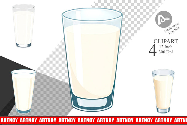 Glass of Milk Clipart Sublimation artnoy 