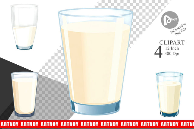 Glass of Milk Clipart Sublimation artnoy 
