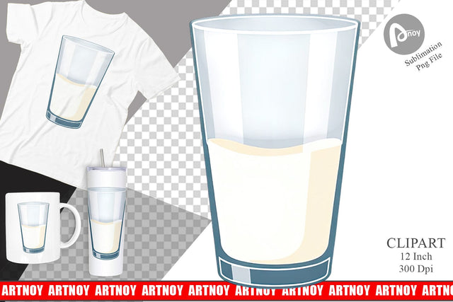 Glass of Milk Clipart Sublimation artnoy 