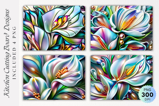 Glass Pearl Flowers Cutting Board PNG Design Sublimation Regulrcrative 