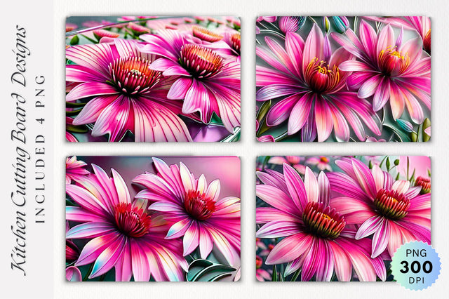Glass Pink Flowers Cutting Board PNG Design Sublimation Regulrcrative 