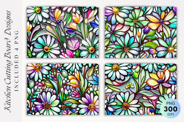Glass Spring Flowers Cutting Board PNG Design Sublimation Regulrcrative 
