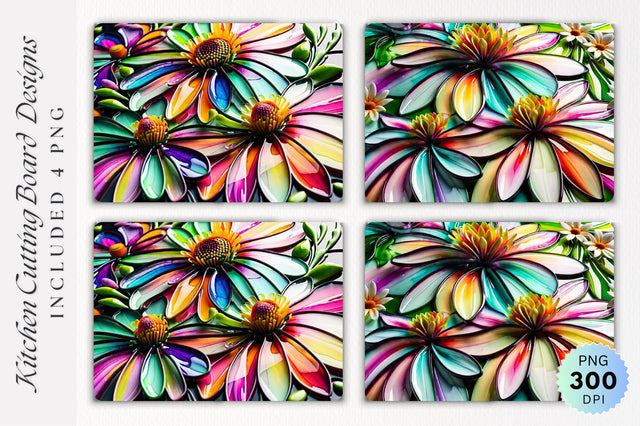 Glass Summer Flowers Cutting Board PNG Design Sublimation Regulrcrative 