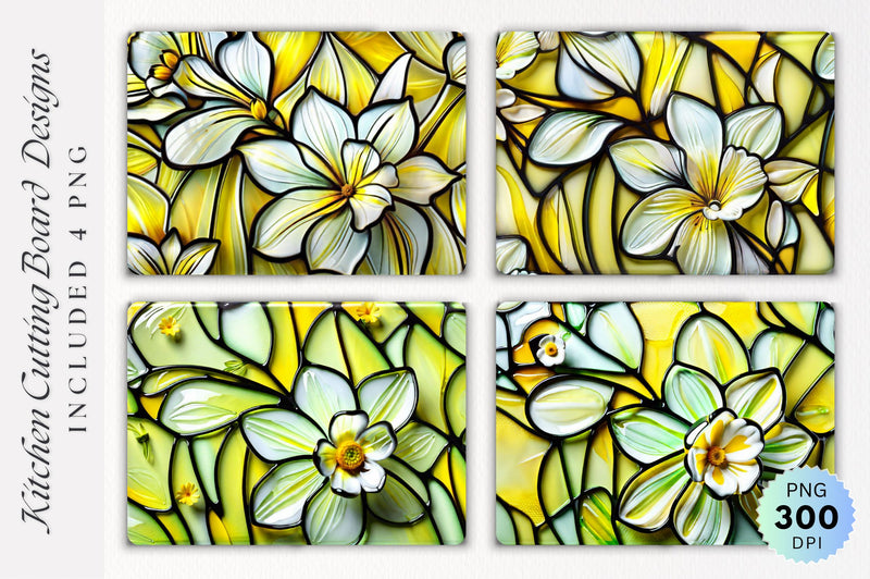 Glass Yellow Flowers Cutting Board PNG Design Sublimation Regulrcrative 
