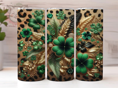Glitter Animal Print Shamrock Tumbler, Animal Print Tumbler, Stylish 20oz Wrap, Sublimation Design, Trendy Gift Idea, Seamless Clover Wrap, St. Patrick’s Lucky Tumbler Sublimation Lara' s Designs 