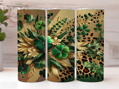 Glitter Animal Print Shamrock Tumbler, Animal Print Tumbler, Stylish 20oz Wrap, Sublimation Design, Trendy Gift Idea, Seamless Clover Wrap, St. Patrick’s Lucky Tumbler Sublimation Lara' s Designs 