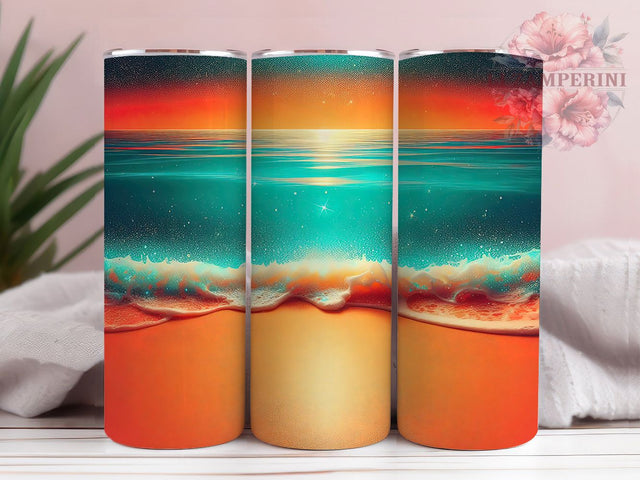 Glitter Beach Sunset Tumbler, Glitter Ocean Sublimation Design, Sparkling Sunset Art, 20oz Glitter Tumbler, Whimsical Beach Mug, Shiny Sunset Cup, Stylish Ocean Wrap Sublimation Li Zamperini 