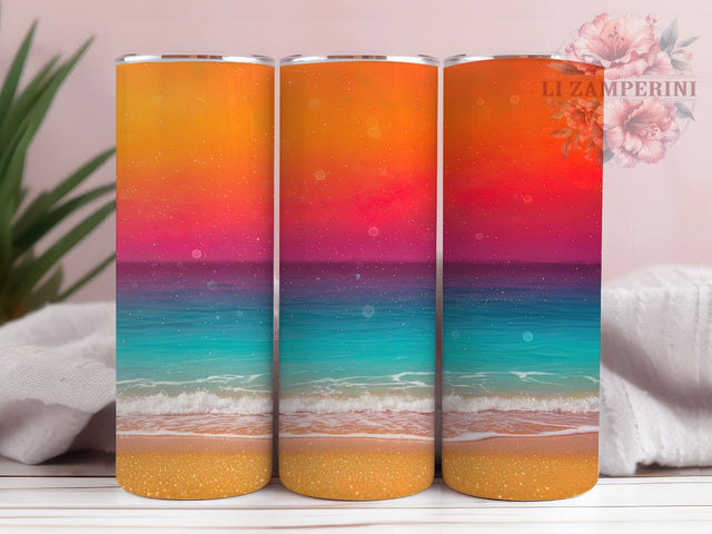 Glitter Beach Sunset Tumbler, Glitter Ocean Sublimation Design, Sparkling Sunset Art, 20oz Glitter Tumbler, Whimsical Beach Mug, Shiny Sunset Cup, Stylish Ocean Wrap Sublimation Li Zamperini 