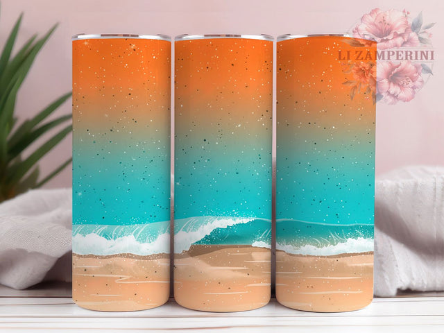 Glitter Beach Sunset Tumbler, Glitter Ocean Sublimation Design, Sparkling Sunset Art, 20oz Glitter Tumbler, Whimsical Beach Mug, Shiny Sunset Cup, Stylish Ocean Wrap Sublimation Li Zamperini 