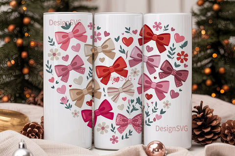 Glitter Bows & Hearts 20oz Tumbler Wrap Sublimation DesignSVG 