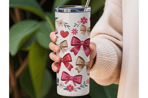 Glitter Bows & Hearts 20oz Tumbler Wrap Sublimation DesignSVG 