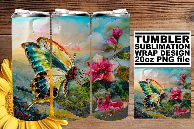 Glitter Butterfly 3D Tumbler Design Sublimation afrosvg 