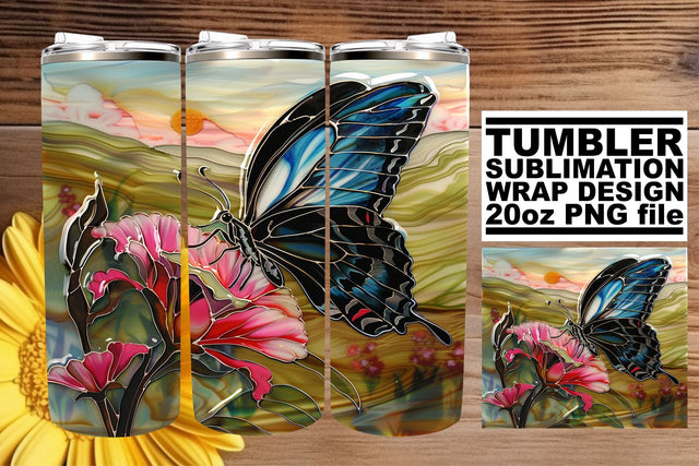 Glitter Butterfly 3D Tumbler Wrap Sublimation afrosvg 