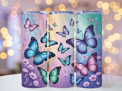Glitter Butterfly Floral 20oz Tumbler, Blue Glitter, Purple Glitter, 20oz Tumbler Wrap, Sublimation PNG, Sparkle Cup Design, Spring Gift Sublimation SvggirlplusArt 
