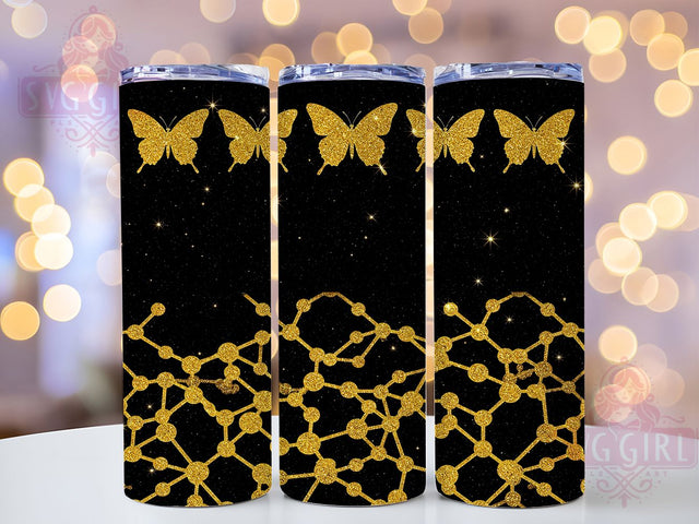 Glitter Butterfly Leopard 20oz Tumbler, Gold Leopard Design, 20oz Sublimation Wrap, Butterfly Drinkware, Leopard Print Tumbler, Sparkling Animal Print, Glitter Tumbler Wrap Sublimation SvggirlplusArt 