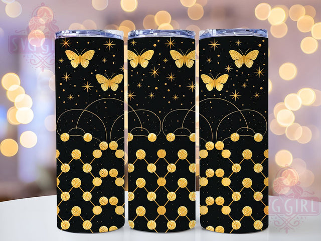 Glitter Butterfly Leopard 20oz Tumbler, Gold Leopard Design, 20oz Sublimation Wrap, Butterfly Drinkware, Leopard Print Tumbler, Sparkling Animal Print, Glitter Tumbler Wrap Sublimation SvggirlplusArt 