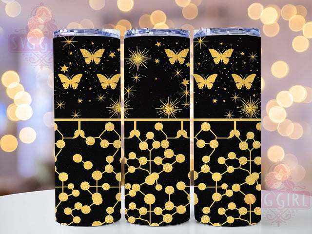 Glitter Butterfly Leopard 20oz Tumbler, Gold Leopard Design, 20oz Sublimation Wrap, Butterfly Drinkware, Leopard Print Tumbler, Sparkling Animal Print, Glitter Tumbler Wrap Sublimation SvggirlplusArt 