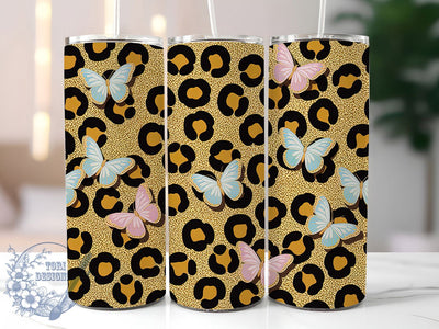Glitter Butterfly Leopard Tumbler, Sparkly Leopard Wrap, Festive Party Cup, 20oz Sublimation Wrap, Elegant Butterfly Leopard Tumbler, Stylish Glitter Design Cup, Leopard Print Theme Wrap Sublimation ToriDesigns 