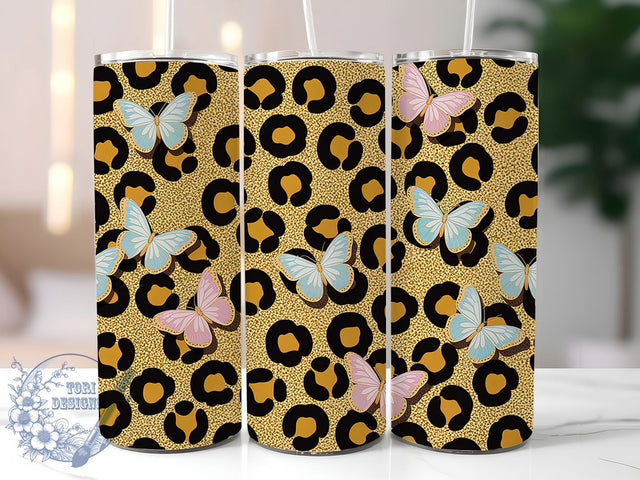 Glitter Butterfly Leopard Tumbler, Sparkly Leopard Wrap, Festive Party Cup, 20oz Sublimation Wrap, Elegant Butterfly Leopard Tumbler, Stylish Glitter Design Cup, Leopard Print Theme Wrap Sublimation ToriDesigns 