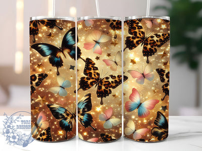 Glitter Butterfly Leopard Tumbler, Sparkly Leopard Wrap, Festive Party Cup, 20oz Sublimation Wrap, Elegant Butterfly Leopard Tumbler, Stylish Glitter Design Cup, Leopard Print Theme Wrap Sublimation ToriDesigns 