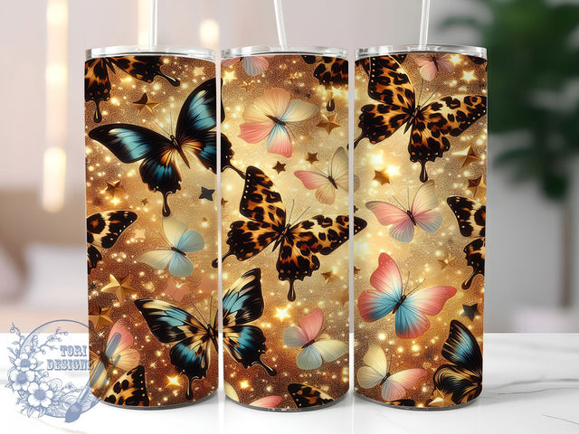 Glitter Butterfly Leopard Tumbler, Sparkly Leopard Wrap, Festive Party Cup, 20oz Sublimation Wrap, Elegant Butterfly Leopard Tumbler, Stylish Glitter Design Cup, Leopard Print Theme Wrap Sublimation ToriDesigns 