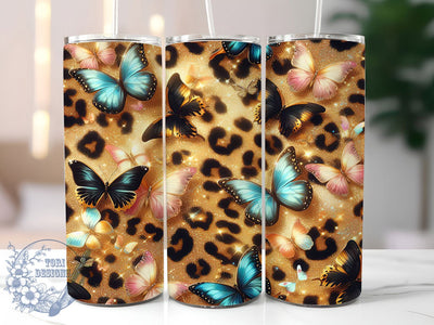Glitter Butterfly Leopard Tumbler, Sparkly Leopard Wrap, Festive Party Cup, 20oz Sublimation Wrap, Elegant Butterfly Leopard Tumbler, Stylish Glitter Design Cup, Leopard Print Theme Wrap Sublimation ToriDesigns 