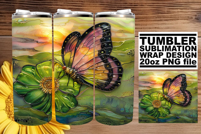 Glitter Butterfly Tumbler Wrap 3D Sublimation afrosvg 