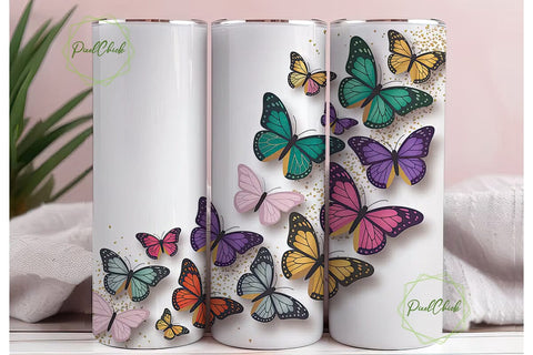 Glitter Butterfly Tumbler Wrap Sublimation PixelChick 