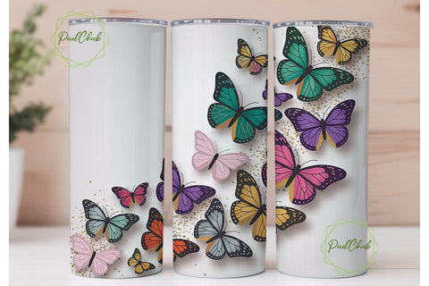 Glitter Butterfly Tumbler Wrap Sublimation PixelChick 