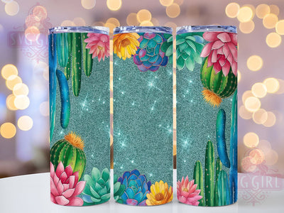 Glitter Cactus Succulent Tumbler, Succulent Design Cup, Glitter Cactus Gift, Teal Plant Tumbler, Garden Sparkle Cup, Desert Plant Gift, Botanical Bling Sublimation SvggirlplusArt 