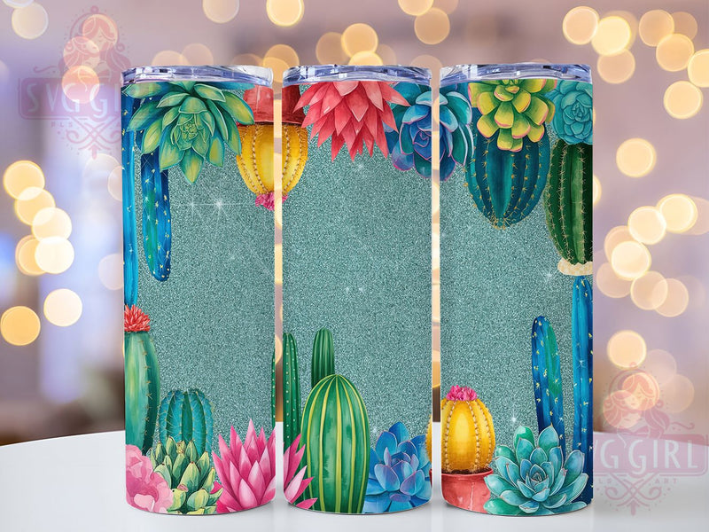 Glitter Cactus Succulent Tumbler, Succulent Design Cup, Glitter Cactus Gift, Teal Plant Tumbler, Garden Sparkle Cup, Desert Plant Gift, Botanical Bling Sublimation SvggirlplusArt 