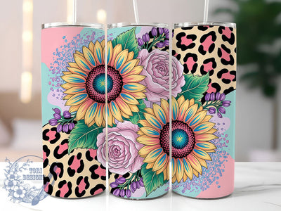 Glitter Cheetah Sunflower Tumbler, Glitter Floral Tumbler, Girly Sunflower Wrap, Bold Cheetah Wrap, Sparkling Floral Wrap, Sublimation Design, Trendy Gift Idea Sublimation ToriDesigns 