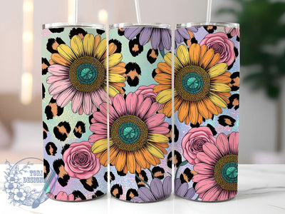 Glitter Cheetah Sunflower Tumbler, Glitter Floral Tumbler, Girly Sunflower Wrap, Bold Cheetah Wrap, Sparkling Floral Wrap, Sublimation Design, Trendy Gift Idea Sublimation ToriDesigns 